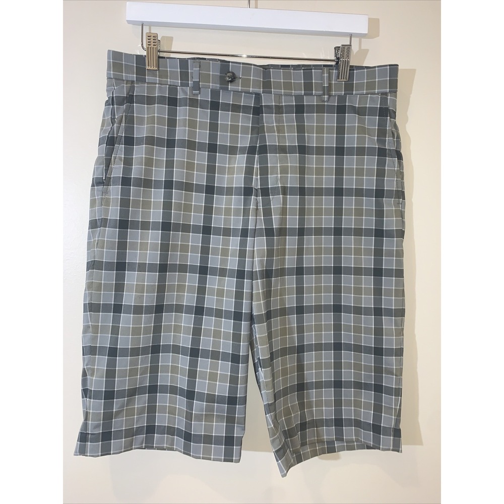 Ballin Shorts Mens 34 Gray Plaid Flat Front Bermuda Golf Athleisure